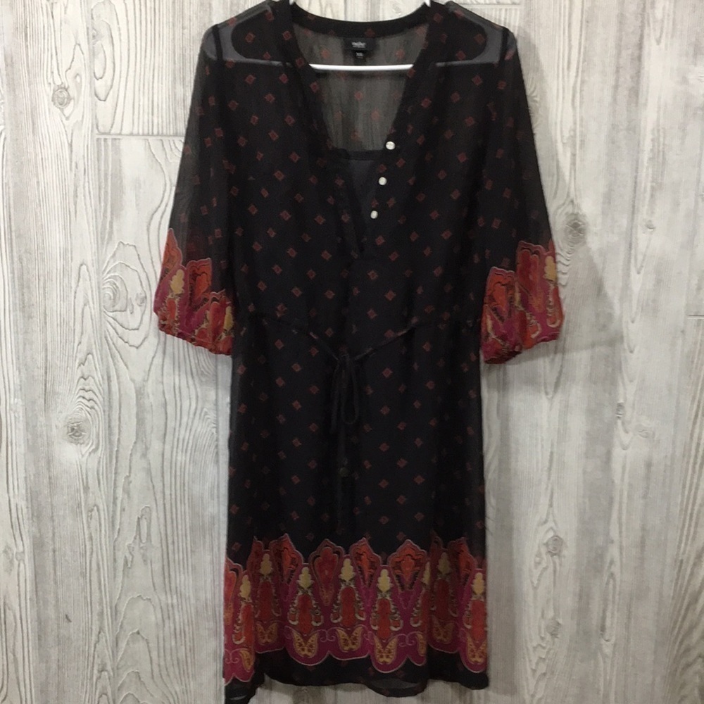 Mossimo Boho Sheer Paisley Border Print Button Front Dress XS